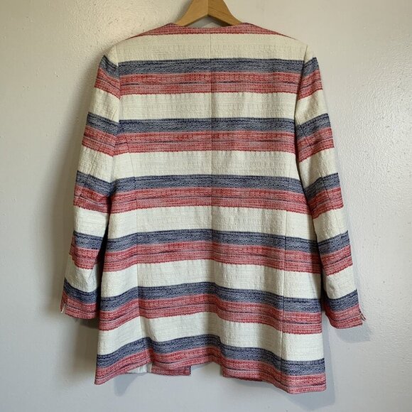 Tahari Women Tweed Stripe Long Blazer Size 6P Prtiotic Old Money Mid Length - Picture 9 of 10